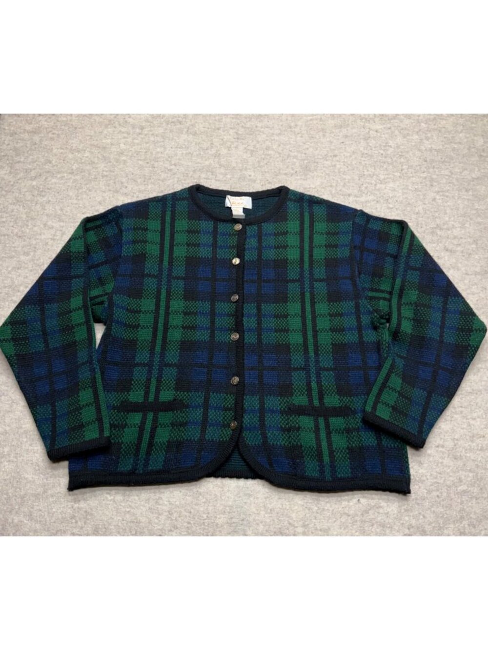 Vintage Tally-Ho Black Watch Pattern Button Down Long Sleeve Cardigan Large
